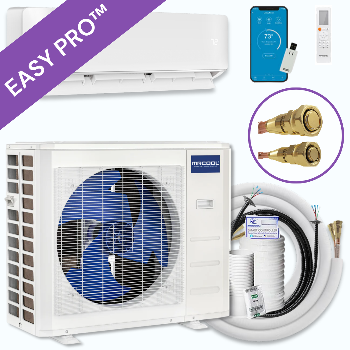 MRCOOL DIY® 5th Gen EasyPro 12,000 BTU Single Zone Mini Split Complete System 115V with 16 ft. DIY Quick Connect Line Set and DIYPRO Cable, DIY-12-HP-WM-115D25-O