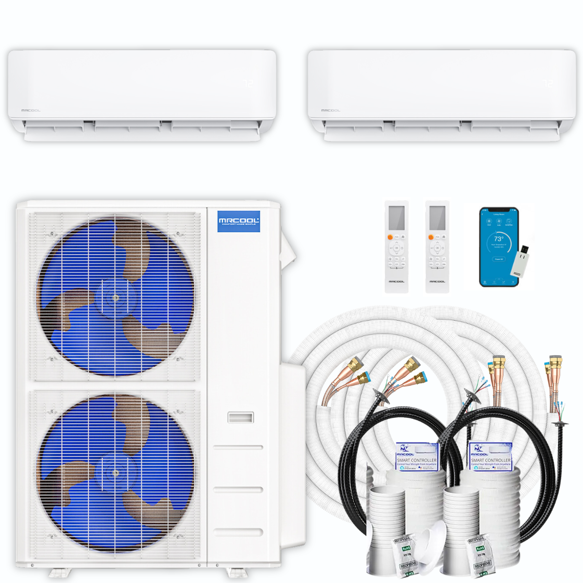 MRCOOL 5th Gen DIY Mini Split - 42,000 BTU 2 Zone Ductless Air Conditioner and Heat Pump with 16 ft. Install Kit, DIYM248HPW00C00