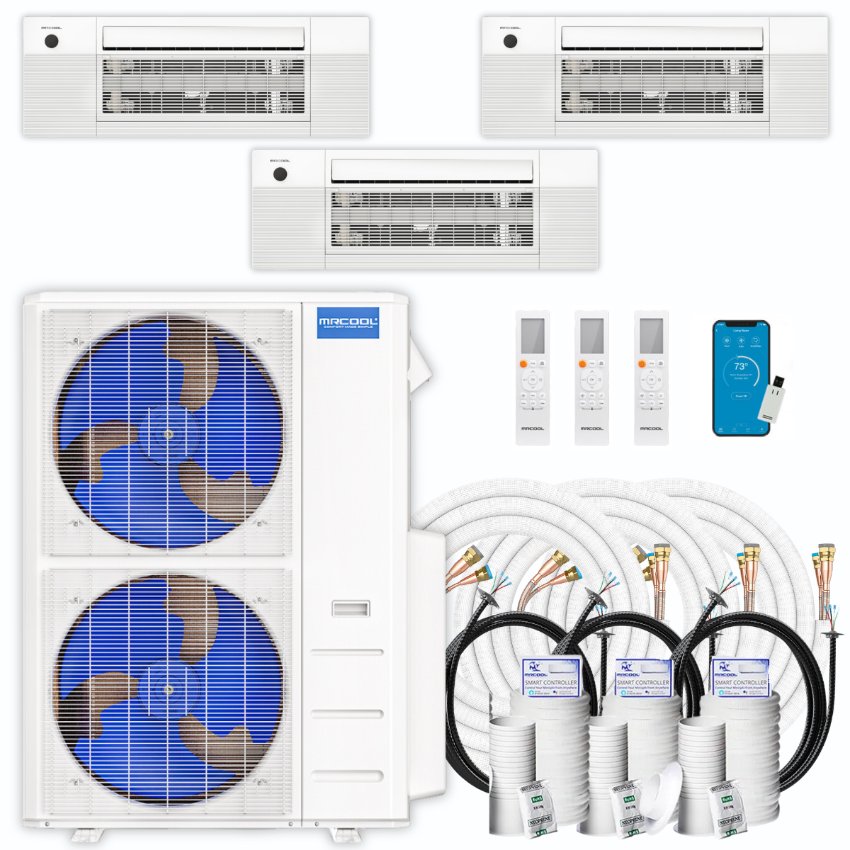 MRCOOL 5th Gen DIY Mini Split - 48,000 BTU 3 Zone Ceiling Cassette Ductless Air Conditioner and Heat Pump with 35 ft. Install Kit, DIYM348HPC01C49