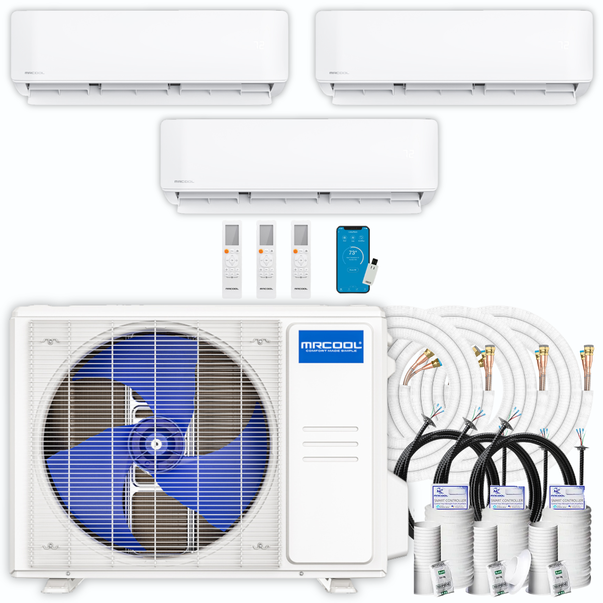 MRCOOL 5th Gen DIY Mini Split - 33,000 BTU 3 Zone Ductless Air Conditioner and Heat Pump with 16 ft. Install Kit, DIYM336HPW04C00