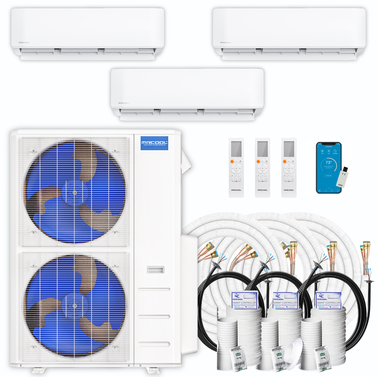 MRCOOL 5th Gen DIY Mini Split - 42,000 BTU 3 Zone Ductless Air Conditioner and Heat Pump with 16 ft. Install Kit, DIYM348HPW00C00