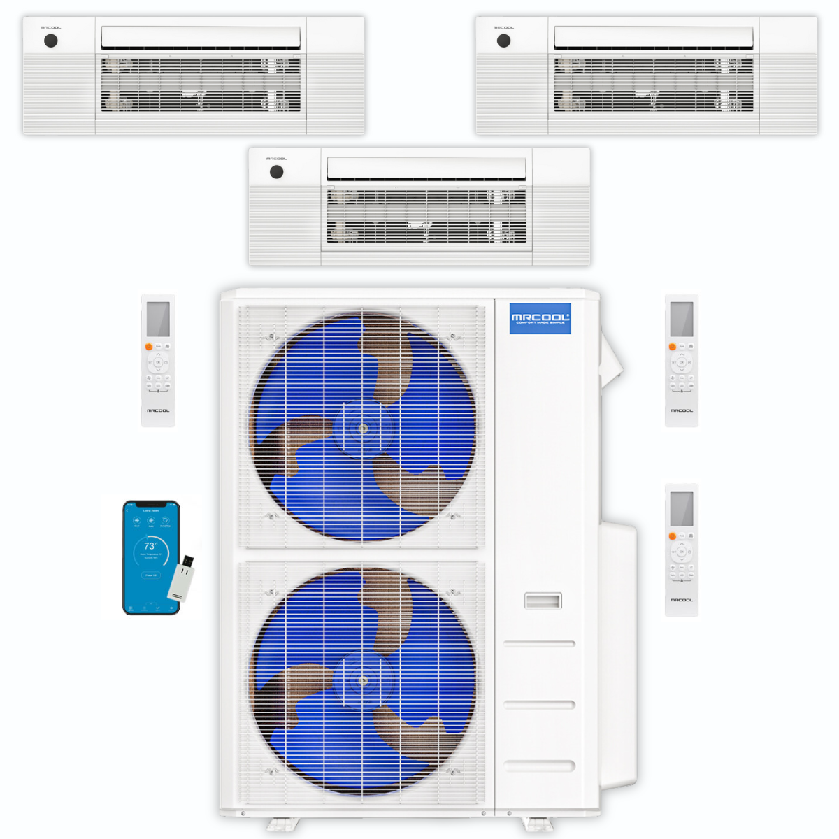 MRCOOL 5th Gen DIY Mini Split - 45,000 BTU 3 Zone Ceiling Cassette Ductless Air Conditioner and Heat Pump, DIY-BC-348HP091818