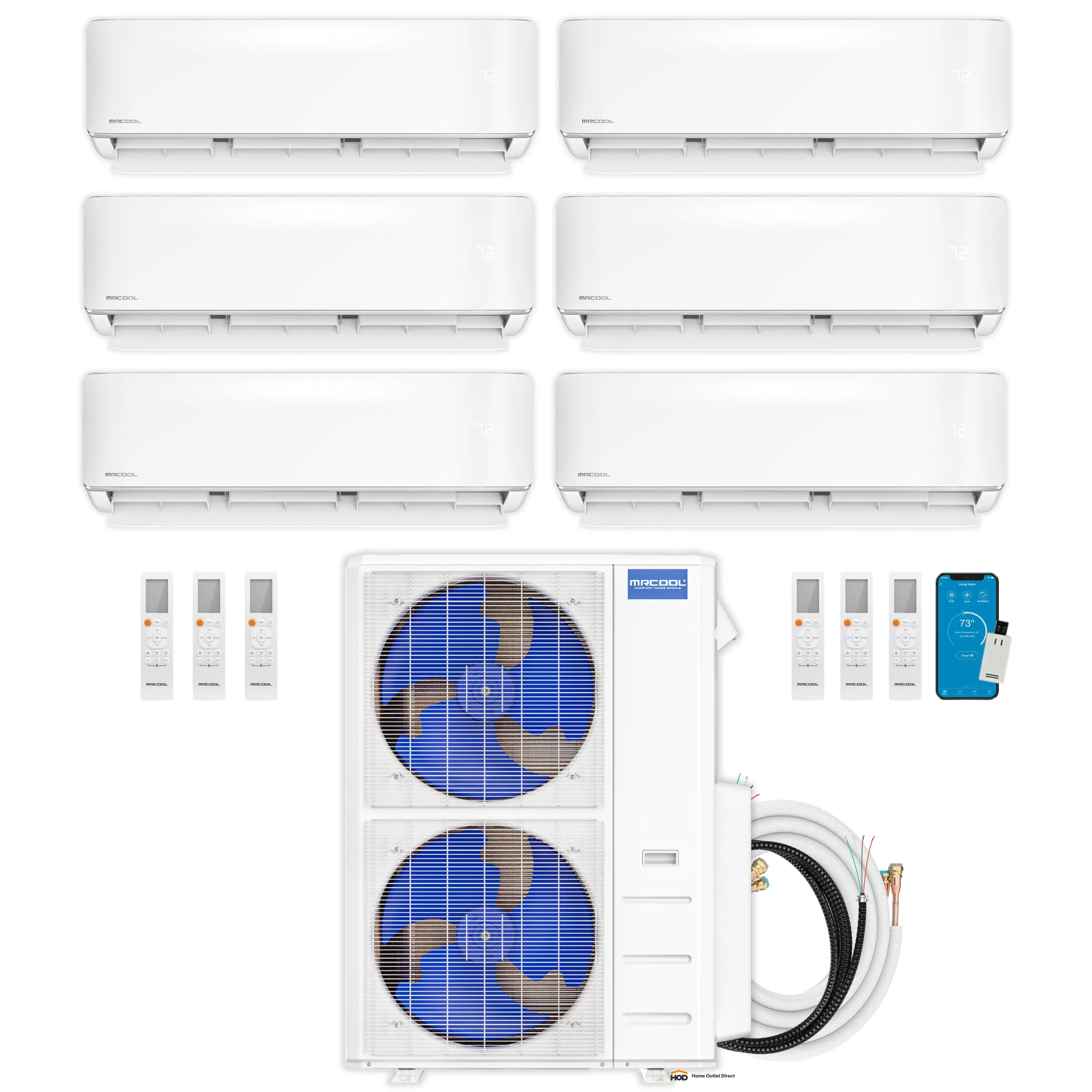 MRCOOL DIY 5th Gen Mini Split - 6-Zone 48,000 BTU Mini Split Condenser 230V with 12K + 12K + 12K + 9K + 9K + 6K Wall Mount Air Handlers DIY5-6Z-48HP-12K12K12K9K9K6K