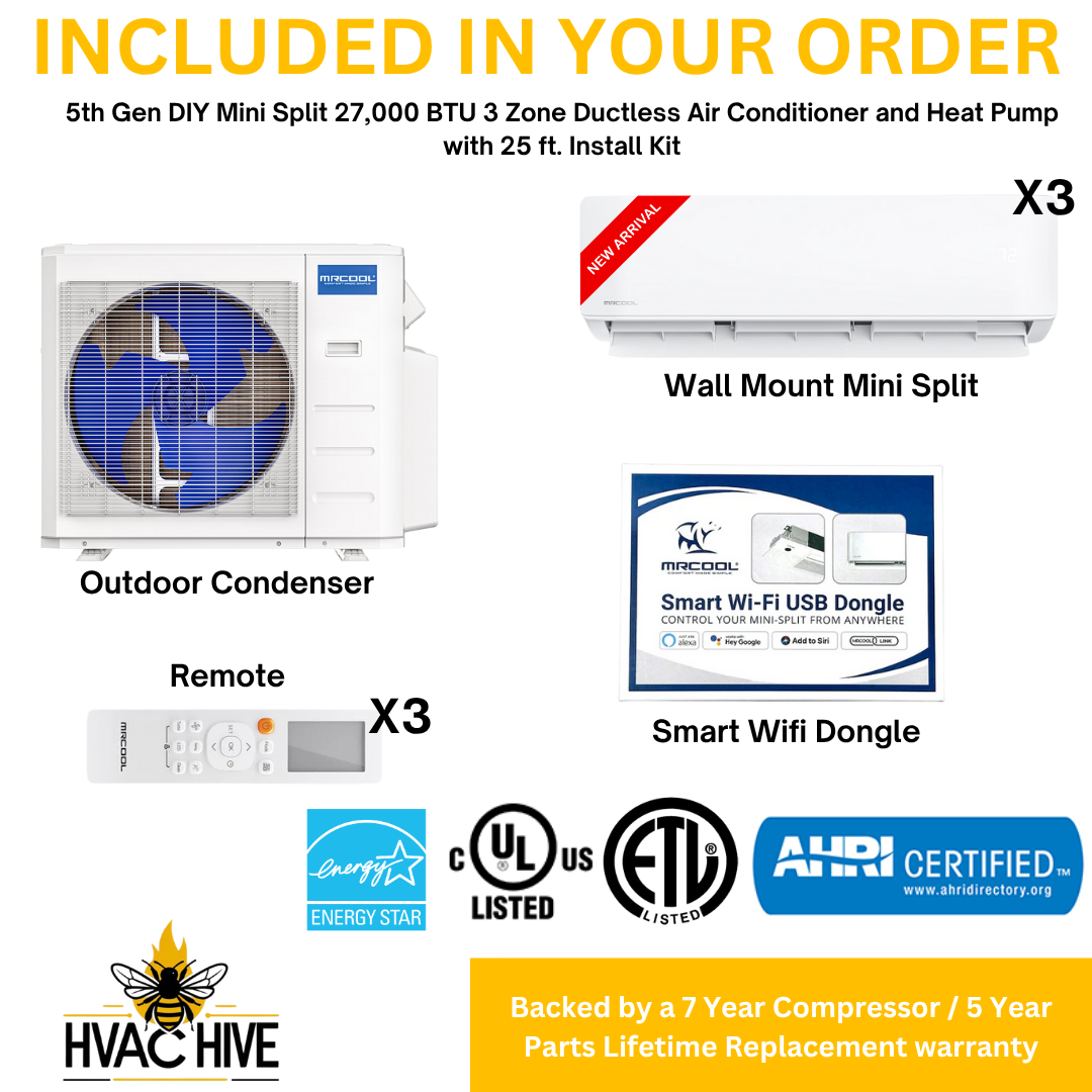 MRCOOL 5th Gen DIY Mini Split - 27,000 BTU 3 Zone Ductless Air Conditioner and Heat Pump with 25 ft. Install Kit, DIYM336HPW00C28 included in your order