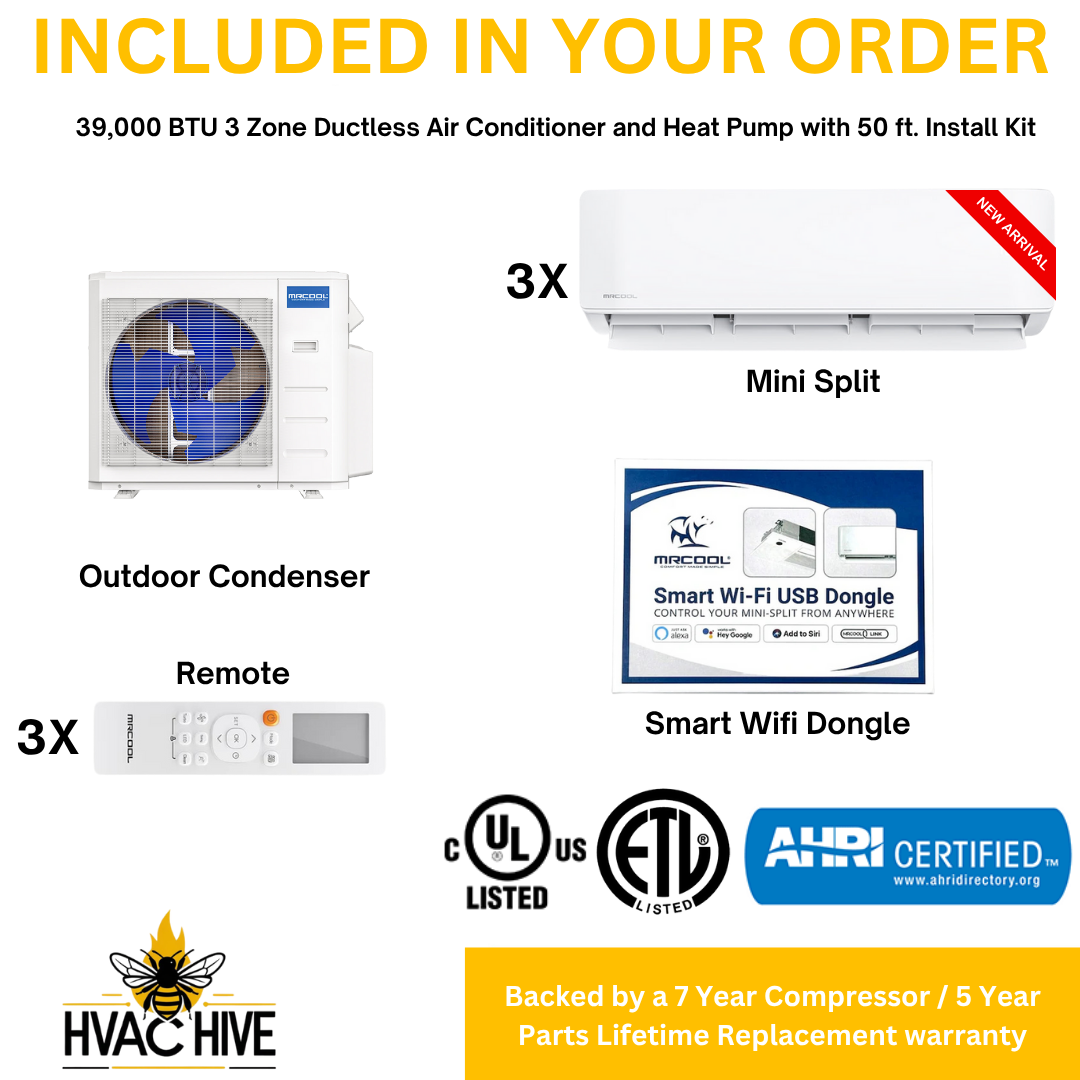 MRCOOL 5th Gen DIY Mini Split - 39,000 BTU 3 Zone Ductless Air Conditioner and Heat Pump with 50 ft. Install Kit, DIYM336HPW05C74 included in your order