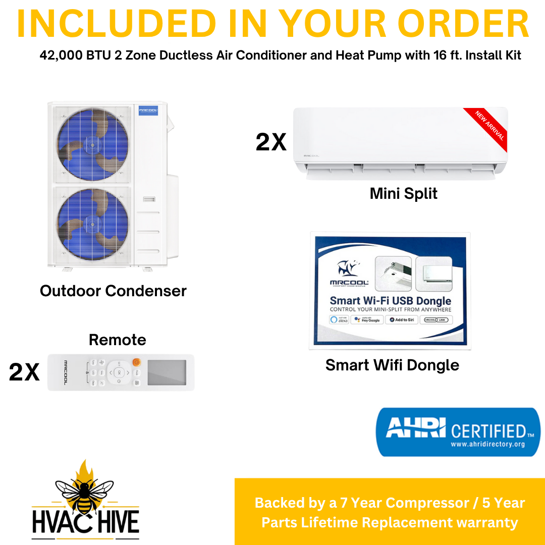MRCOOL 5th Gen DIY Mini Split - 42,000 BTU 2 Zone Ductless Air Conditioner and Heat Pump with 16 ft. Install Kit, DIYM248HPW00C00 included in your order