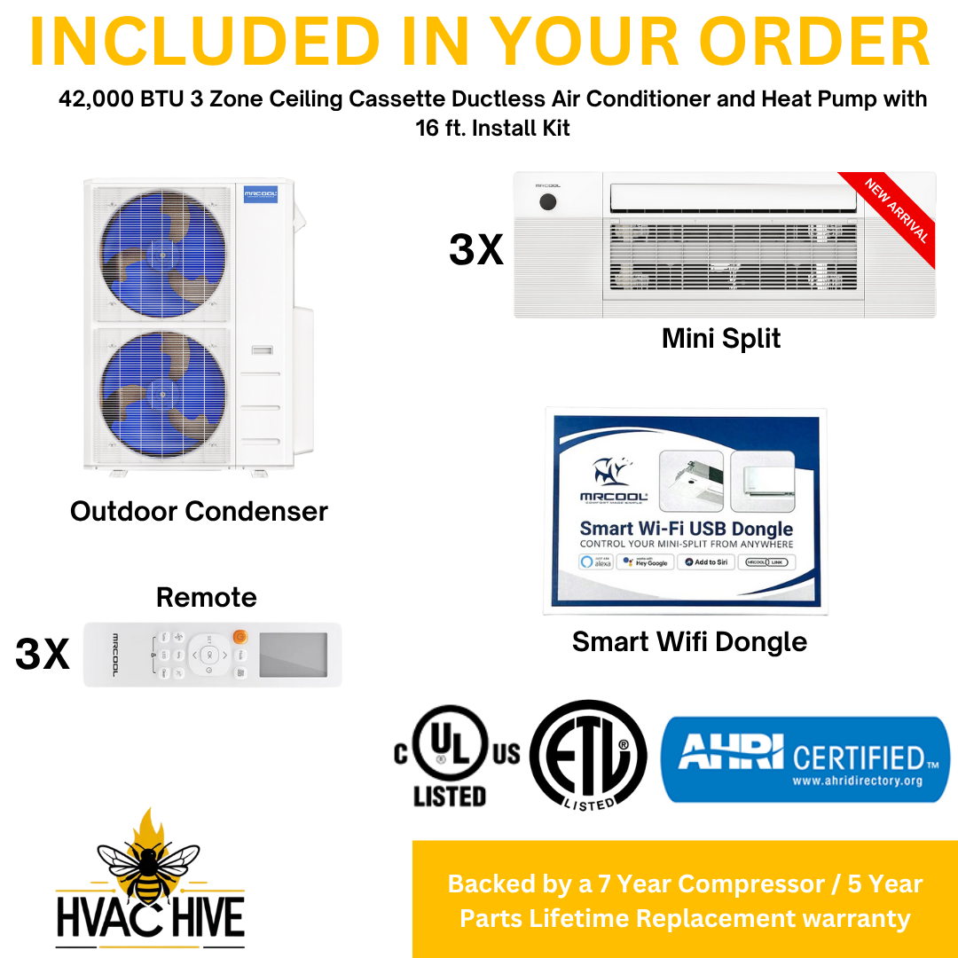 MRCOOL 5th Gen DIY Mini Split - 42,000 BTU 3 Zone Ceiling Cassette Ductless Air Conditioner and Heat Pump with 16 ft. Install Kit, DIYM348HPC00C00 included in your order