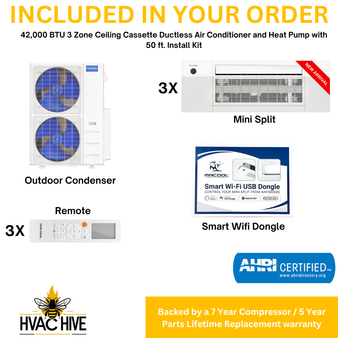MRCOOL 5th Gen DIY Mini Split - 42,000 BTU 3 Zone Ceiling Cassette Ductless Air Conditioner and Heat Pump with 50 ft. Install Kit, DIYM348HPC00C74 included in your order