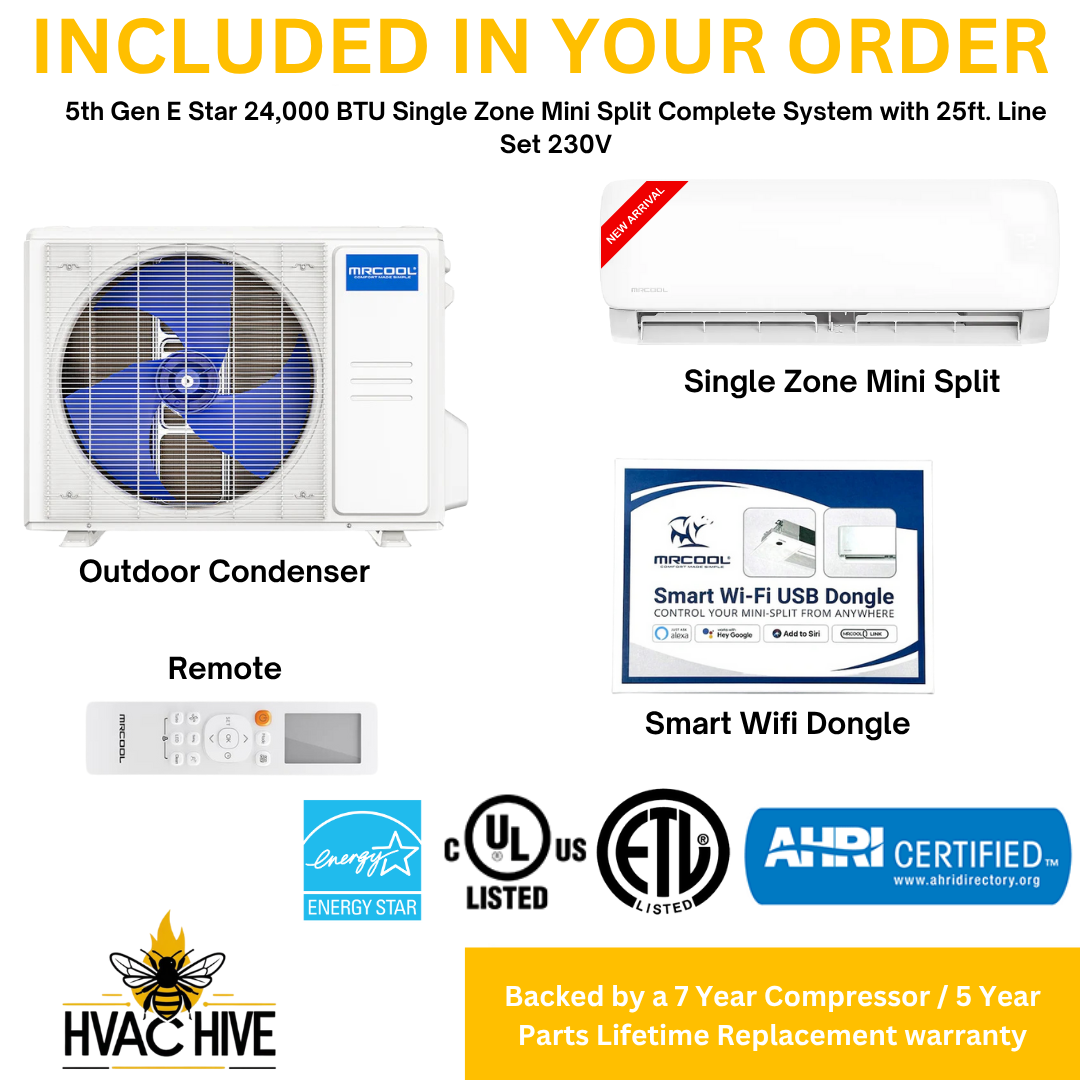 MRCOOL DIY® 5th Gen E Star 24,000 BTU Single Zone Mini Split Complete System with 25ft. Line Set 230V, DIY-24-HP-WM-230D25-O included in your order