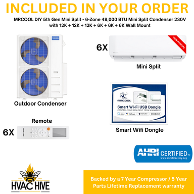 MRCOOL DIY 5th Gen Mini Split - 6-Zone 48,000 BTU Mini Split Condenser 230V with 12K + 12K + 12K + 6K + 6K + 6K Wall Mount Air Handlers DIY5-6Z-48HP-12K12K12K6K6K6K