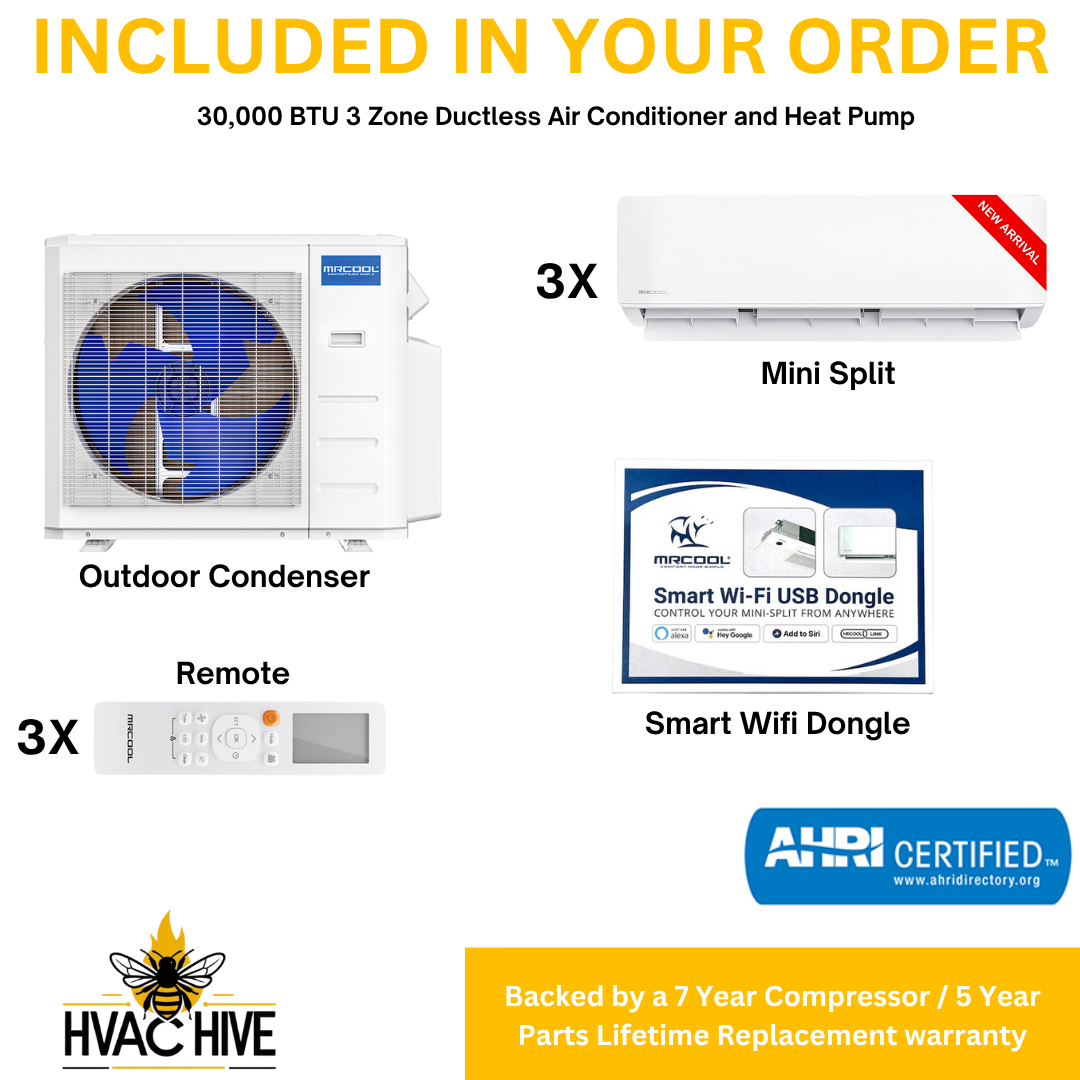 MRCOOL DIY Mini Split - 30,000 BTU 3 Zone Ductless Air Conditioner and Heat Pump with 16 ft. Install Kit, DIYM336HPW01C00 included in your order