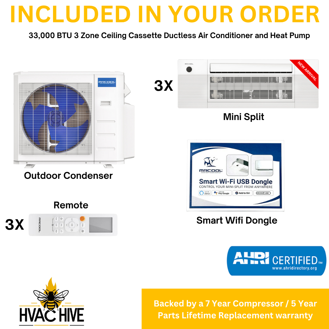 MRCOOL DIY Mini Split - 33,000 BTU 3 Zone Ceiling Cassette Ductless Air Conditioner and Heat Pump with 35 ft. Install Kit, DIYM336HPC03C49 included in your order