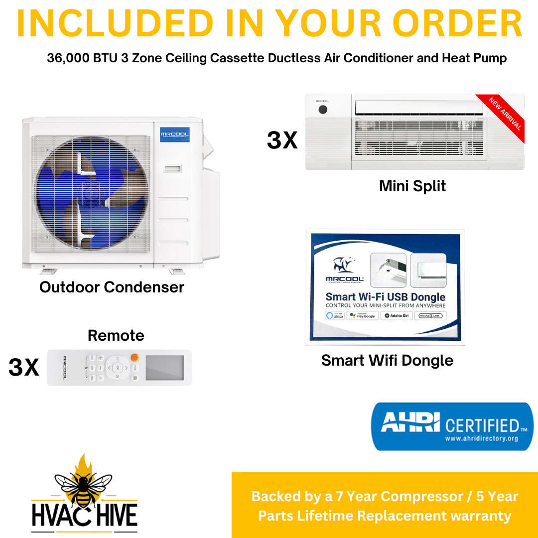 MRCOOL DIY Mini Split - 36,000 BTU 3 Zone Ceiling Cassette Ductless Air Conditioner and Heat Pump with 25 ft. Install Kit, DIYM336HPC02C28 included in your order
