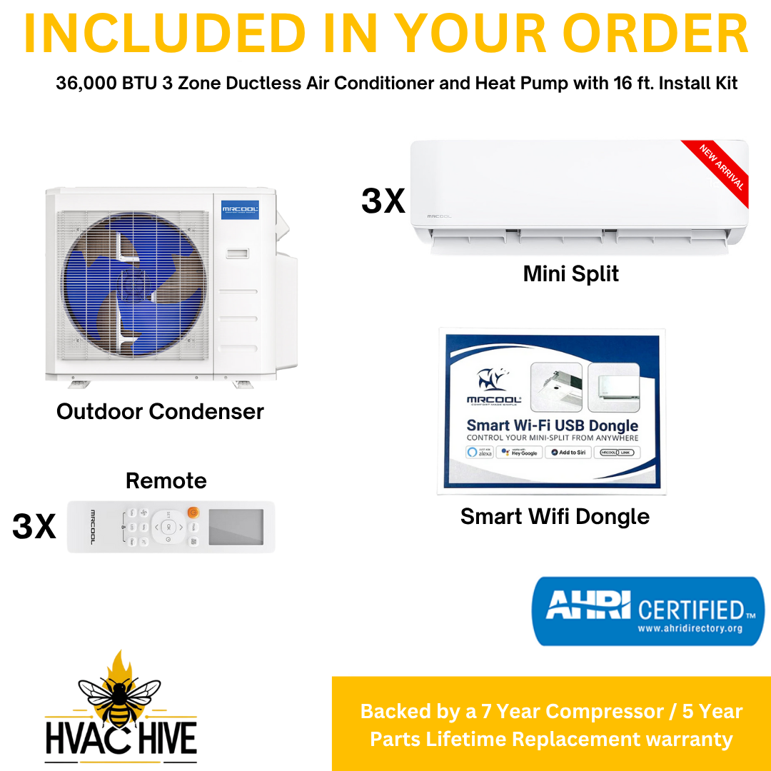 MRCOOL DIY Mini Split - 36,000 BTU 3 Zone Ductless Air Conditioner and Heat Pump with 16 ft. Install Kit, DIYM336HPW06C00 included in your order