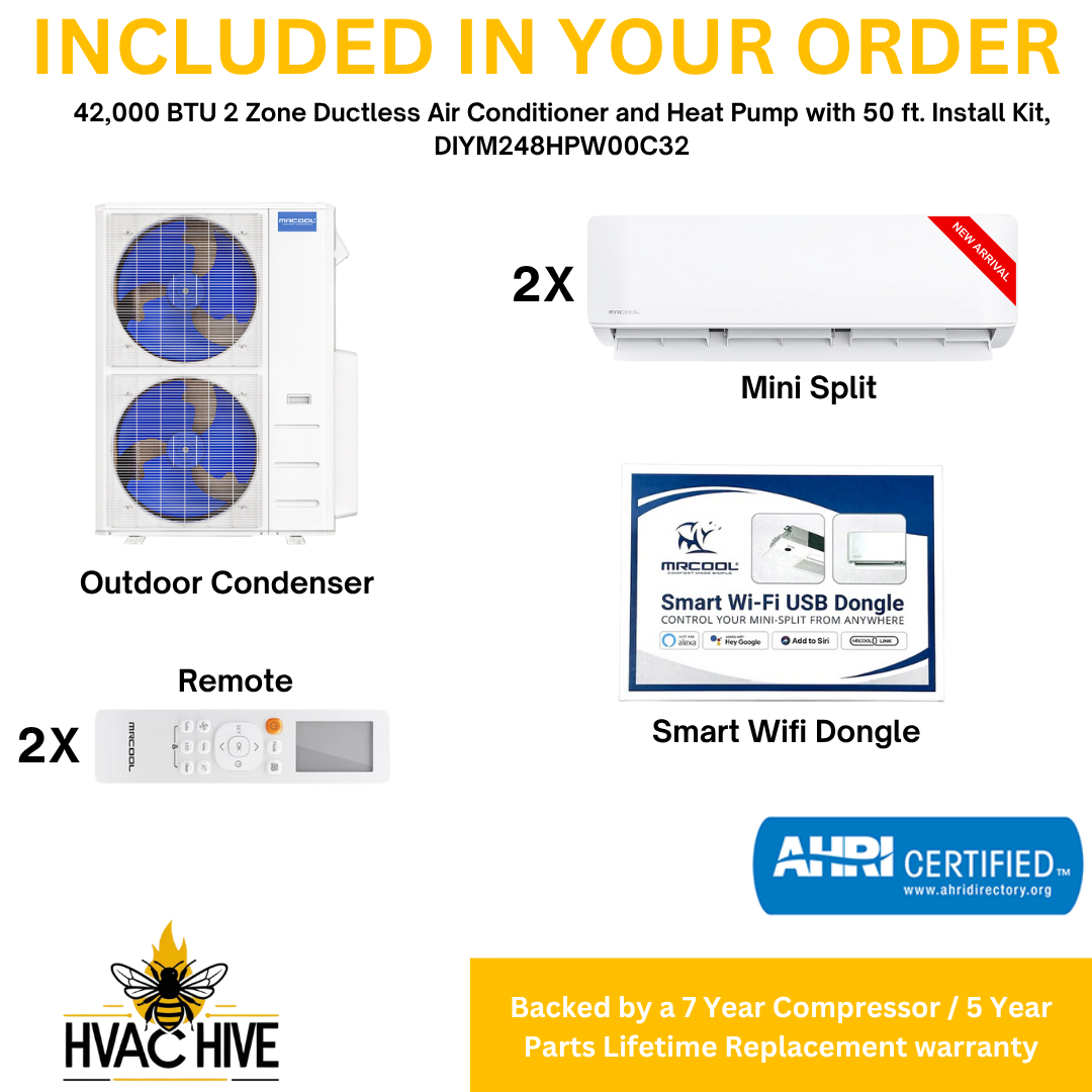 MRCOOL DIY Mini Split - 42,000 BTU 2 Zone Ductless Air Conditioner and Heat Pump with 50 ft. Install Kit, DIYM248HPW00C32 included in your order