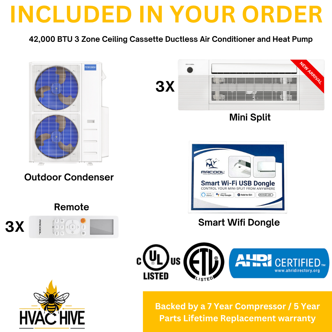 MRCOOL DIY Mini Split - 42,000 BTU 3 Zone Ceiling Cassette Ductless Air Conditioner and Heat Pump, DIY-BC-348HP121218 included in your order