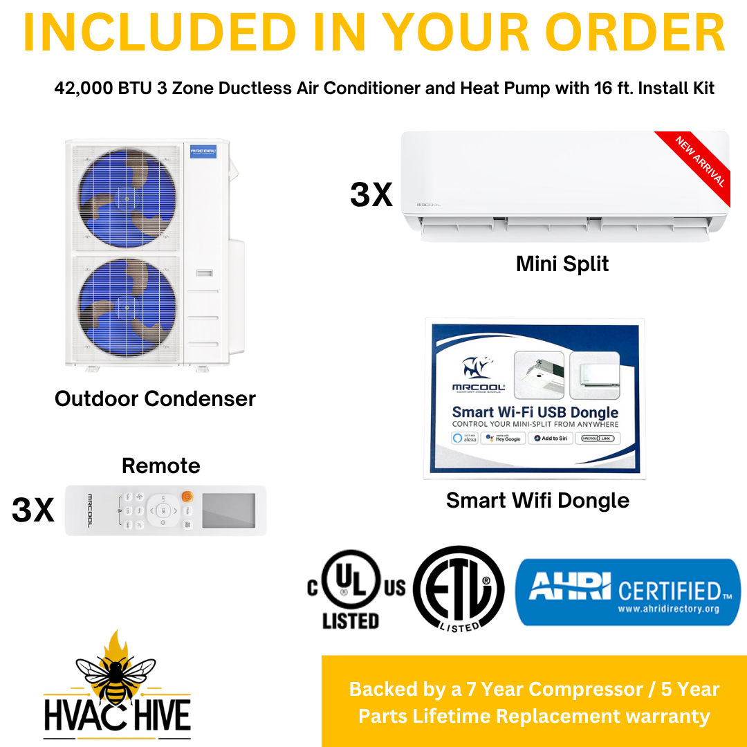 MRCOOL DIY Mini Split - 42,000 BTU 3 Zone Ductless Air Conditioner and Heat Pump with 16 ft. Install Kit, DIYM348HPW00C00 included in your order