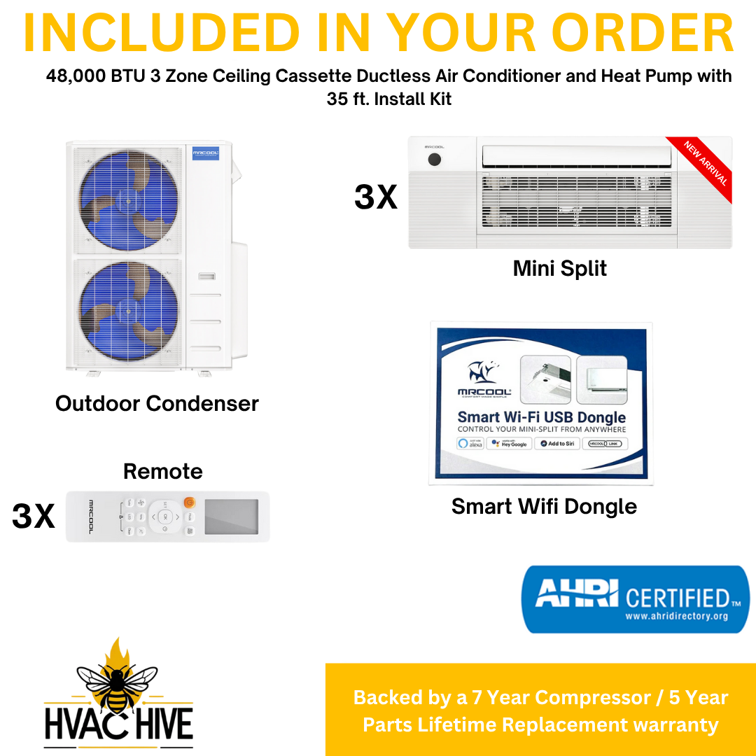 MRCOOL DIY Mini Split - 48,000 BTU 3 Zone Ceiling Cassette Ductless Air Conditioner and Heat Pump with 35 ft. Install Kit, DIYM348HPC01C49 included in your order