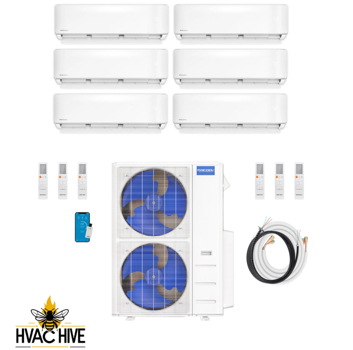 MRCOOL DIY 5th Gen Mini Split - 6-Zone 55,000 BTU Mini Split Condenser 230V with 18K + 12K + 12K + 6K + 6K + 6K Wall Mount Air Handlers DIY5-6Z-55HP-18K12K12K6K6K6K