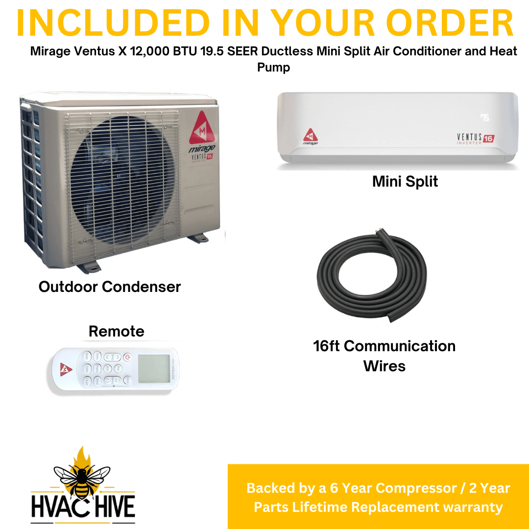 Mirage Ventus X 12,000 BTU 19.5 SEER Ductless Mini Split Air Conditioner and Heat Pump - 230V/60Hz