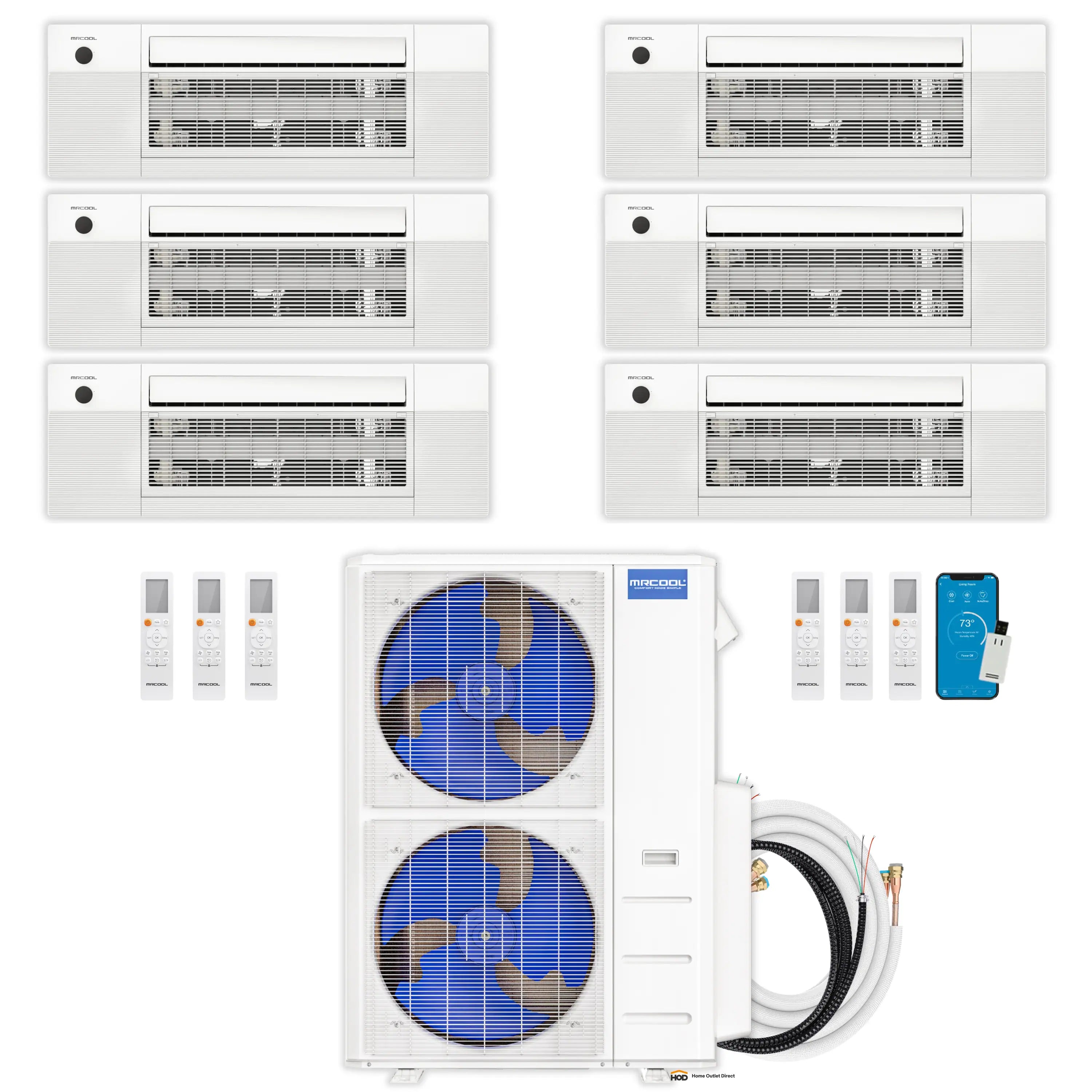 MRCOOL DIY 5th Gen Mini Split - 6-Zone 48,000 BTU Mini Split Condenser 230V with 9K + 9K + 9K + 9K + 6K + 6K Ceiling Cassette Air Handlers DIY5-6ZC-48HP-9K9K9K9K6K6K